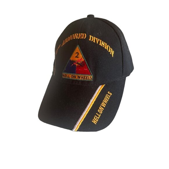 2nd Armored Division Hell on Wheels Army Military Black Hat Cap Adjustable - Picture 1 of 6